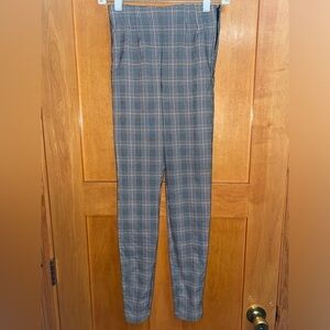 Zara Pants women’s size xs check plaid high rise legging tan gray​​​​​​​​​